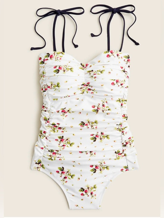 J. Crew Other - J.Crew Ruched Tie-Shoulder One-Piece Swimsuit Strawberry Floral Size 12